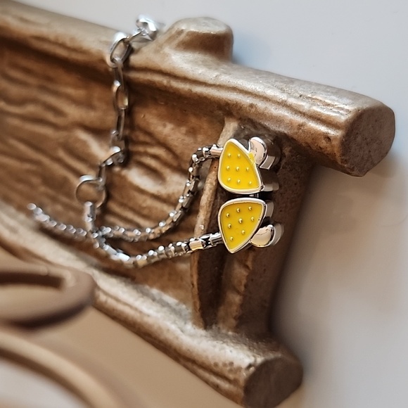 Mushroom Polkadot Sunshine Yellow Acrylic Bead set Silver Acrylic - Picture 4 of 5